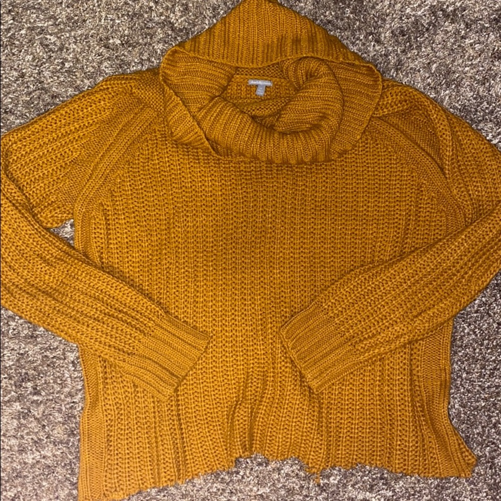 Mustard Knit Sweater! Cropped with fray, cute!